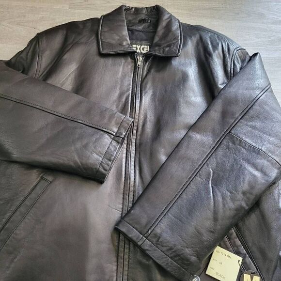 Excelled size medium men's double breasted NWT leather coat motorcycle coat - Picture 6 of 9